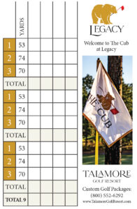 Cub Scorecard with yardages